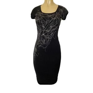 Isabel De Pedro Dress Black Short Sleeve Scoop Neck Knit Sheath Stretch …